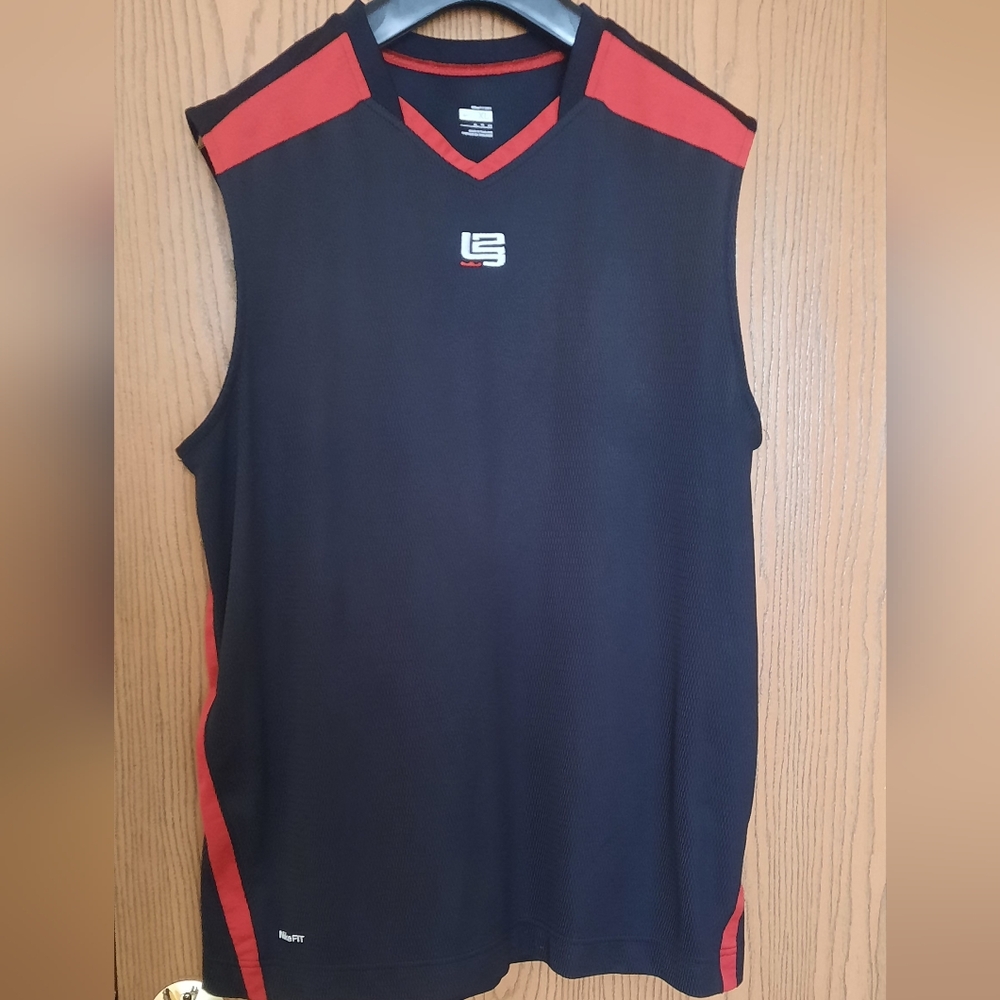 Lebron James Stylish Black Sleeveless Tee with Red Trim